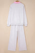 Frilled Collar Drop Shoulder Drawstring Wide Leg Pant Set