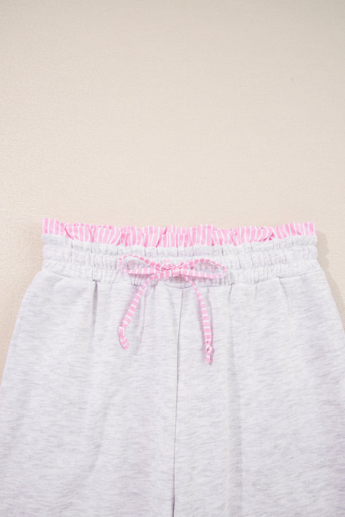 Frilled Collar Drop Shoulder Drawstring Wide Leg Pant Set