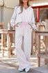Frilled Collar Drop Shoulder Drawstring Wide Leg Pant Set