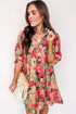 Frilled Collar Half Sleeve Floral Print A Line Dress