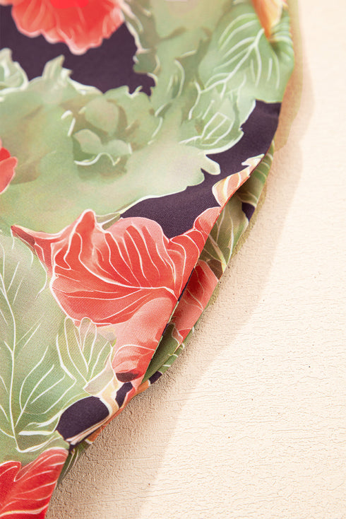 Frilled Collar Half Sleeve Floral Print A Line Dress