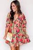 Frilled Collar Half Sleeve Floral Print A Line Dress
