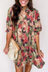 Frilled Collar Half Sleeve Floral Print A Line Dress