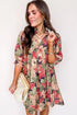 Frilled Collar Half Sleeve Floral Print A Line Dress