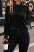 Frilled Collar Velvet Puff Sleeve Smocked Cuff Elegant Blouse