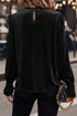 Frilled Collar Velvet Puff Sleeve Smocked Cuff Elegant Blouse