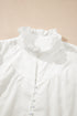Frilled Edge Stand Neck Button Front Bubble Sleeve Blouse