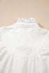 Frilled Edge Stand Neck Button Front Bubble Sleeve Blouse