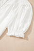 Frilled Edge Stand Neck Button Front Bubble Sleeve Blouse
