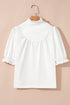 Frilled Edge Stand Neck Button Front Bubble Sleeve Blouse
