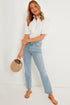 Frilled Edge Stand Neck Button Front Bubble Sleeve Blouse