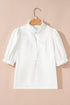 Frilled Edge Stand Neck Button Front Bubble Sleeve Blouse