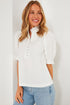 Frilled Edge Stand Neck Button Front Bubble Sleeve Blouse