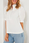 Frilled Edge Stand Neck Button Front Bubble Sleeve Blouse