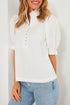 Frilled Edge Stand Neck Button Front Bubble Sleeve Blouse