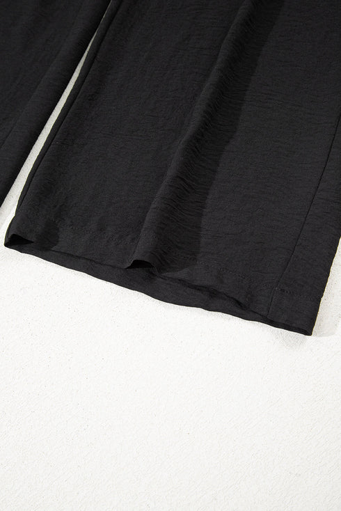 Frilled Elastic Waist Drawstring Wide Leg Utility Trousers