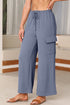 Frilled Elastic Waist Drawstring Wide Leg Utility Trousers