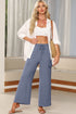 Frilled Elastic Waist Drawstring Wide Leg Utility Trousers