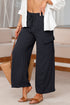 Frilled Elastic Waist Drawstring Wide Leg Utility Trousers