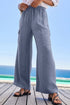Frilled Elastic Waist Drawstring Wide Leg Utility Trousers