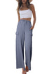 Frilled Elastic Waist Drawstring Wide Leg Utility Trousers