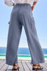 Frilled Elastic Waist Drawstring Wide Leg Utility Trousers