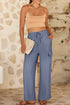 Frilled Elastic Waist Drawstring Wide Leg Utility Trousers