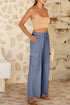 Frilled Elastic Waist Drawstring Wide Leg Utility Trousers