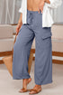 Frilled Elastic Waist Drawstring Wide Leg Utility Trousers