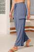 Frilled Elastic Waist Drawstring Wide Leg Utility Trousers