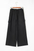 Frilled Elastic Waist Drawstring Wide Leg Utility Trousers