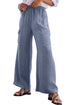 Frilled Elastic Waist Drawstring Wide Leg Utility Trousers