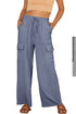 Frilled Elastic Waist Drawstring Wide Leg Utility Trousers