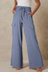 Frilled Elastic Waist Drawstring Wide Leg Utility Trousers