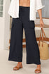 Frilled Elastic Waist Drawstring Wide Leg Utility Trousers