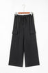 Frilled Elastic Waist Drawstring Wide Leg Utility Trousers