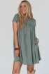 Frilled Gathe Seam Round Neck T Shirt Dress