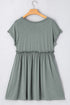 Frilled Gathe Seam Round Neck T Shirt Dress