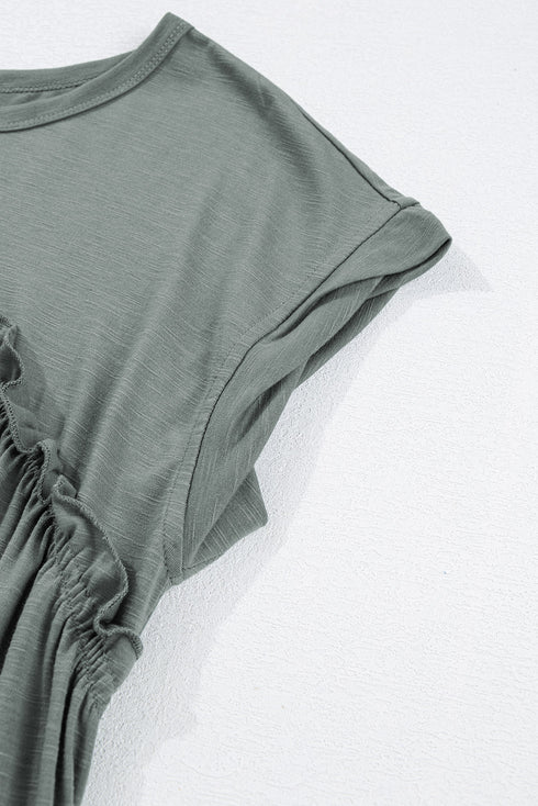 Frilled Gathe Seam Round Neck T Shirt Dress