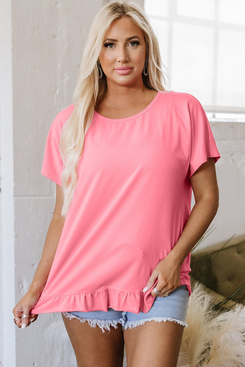 Frilled Hem Detail Loose Fit Everyday Comfort T Shirt