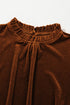 Frilled High Neck Long Puff Sleeve Velvet Top