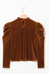 Frilled High Neck Long Puff Sleeve Velvet Top