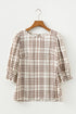 Frilled High Neck Plaid Print Puffy Sleeve Woven Blouse