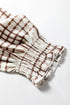 Frilled High Neck Plaid Print Puffy Sleeve Woven Blouse