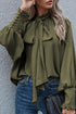 Frilled Knotted Mock Neck Bishop Sleeve Blouse