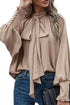 Frilled Knotted Mock Neck Bishop Sleeve Blouse
