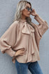 Frilled Knotted Mock Neck Bishop Sleeve Blouse