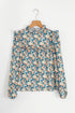 Frilled Mock Neck Floral Print Puff Sleeve Blouse