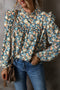 Frilled Mock Neck Floral Print Puff Sleeve Blouse