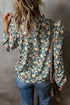 Frilled Mock Neck Floral Print Puff Sleeve Blouse